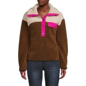 Rebecca Minkoff Sweatshirt Pullover Brown Pink Faux Fur Long Sleeve Collared L